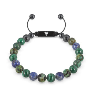 Front view of an 8mm Capricorn Zodiac crystal beaded shamballa bracelet with black stainless steel logo bead made by Voltlin