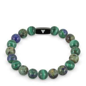 Front view of a 10mm Capricorn Zodiac crystal beaded stretch bracelet with black stainless steel logo bead made by Voltlin