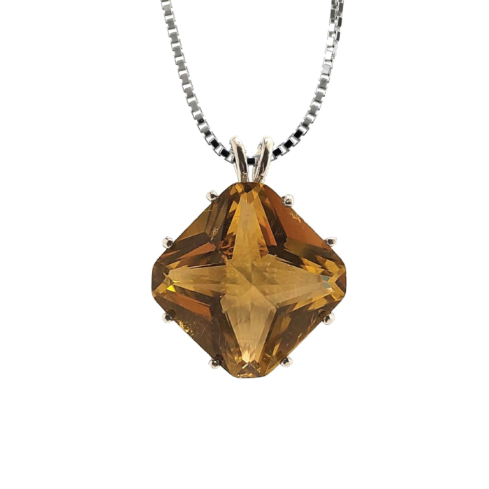 Citrine Magician Stone Chain Pendant Sacred Geometry Crystal Jewelry, Unisex, Sterling Silver, VOLTLIN