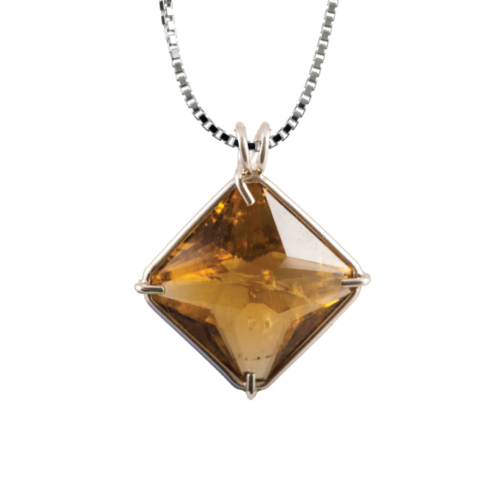 Citrine Magician Stone Chain Pendant Sacred Geometry Crystal Jewelry, Unisex, Sterling Silver, VOLTLIN