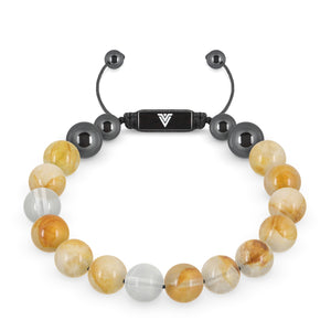 Front view of a 10mm Citrine crystal beaded shamballa bracelet with black stainless steel logo bead made by Voltlin