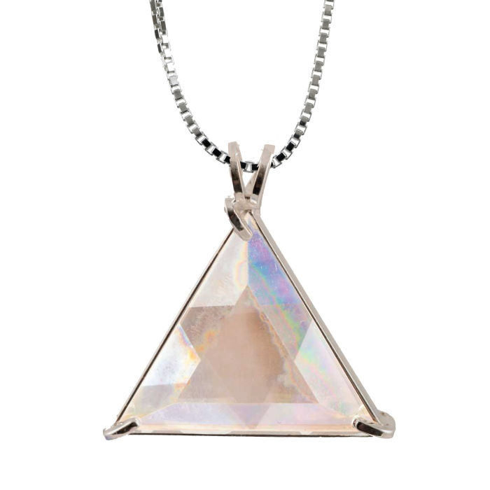 Angel Aura Quartz Star of David Chain Pendant Sacred Geometry Crystal Jewelry, Unisex, Sterling Silver, VOLTLIN