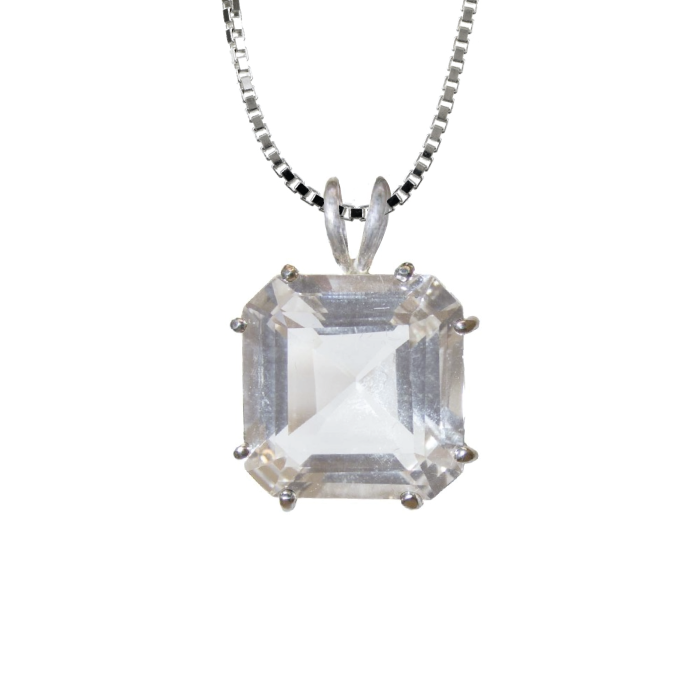 Quartz Earth Heart Chain Pendant Sacred Geometry Crystal Jewelry, Unisex, Sterling Silver, VOLTLIN