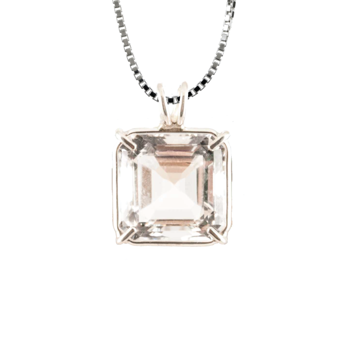 Quartz Earth Heart Chain Pendant Sacred Geometry Crystal Jewelry, Unisex, Sterling Silver, VOLTLIN