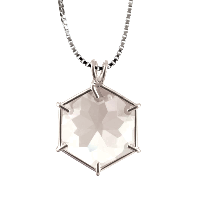 Quartz Flower of Life Chain Pendant Sacred Geometry Crystal Jewelry, Unisex, Sterling Silver, VOLTLIN