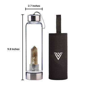 Smoky Quartz Crystal Point Water Bottle, Create Gem-Infused Elixirs, 18.5 oz., Glass & Stainless Steel, VOLTLIN