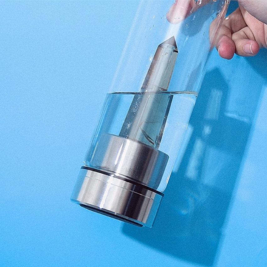 Amethyst Crystal Point Water Bottle, Create Gem-Infused Elixirs, 18.5 oz., Glass & Stainless Steel, VOLTLIN