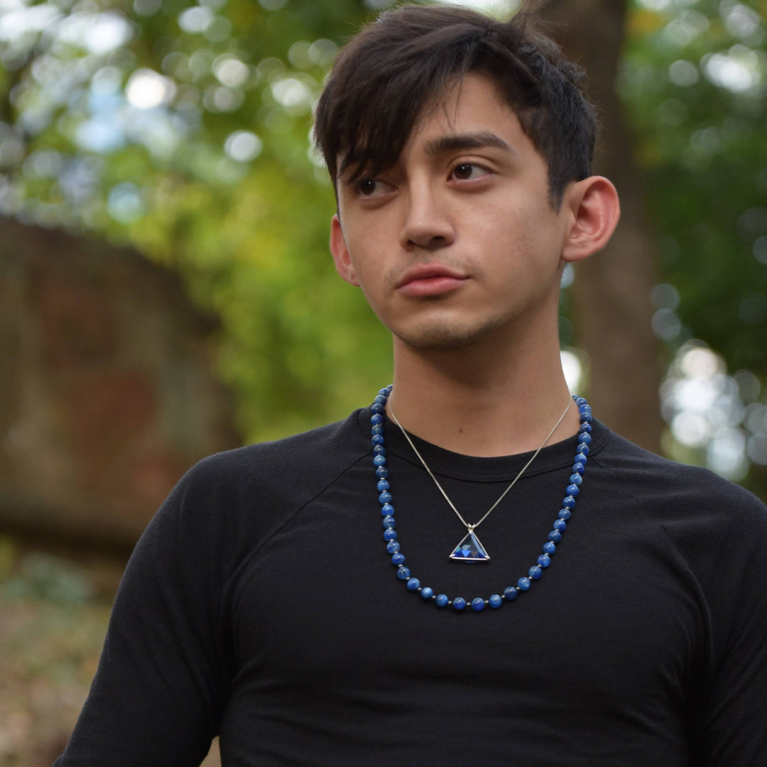 Siberian Blue Quartz Star of David Chain Pendant Sacred Geometry Crystal Jewelry, Unisex, Sterling Silver, VOLTLIN