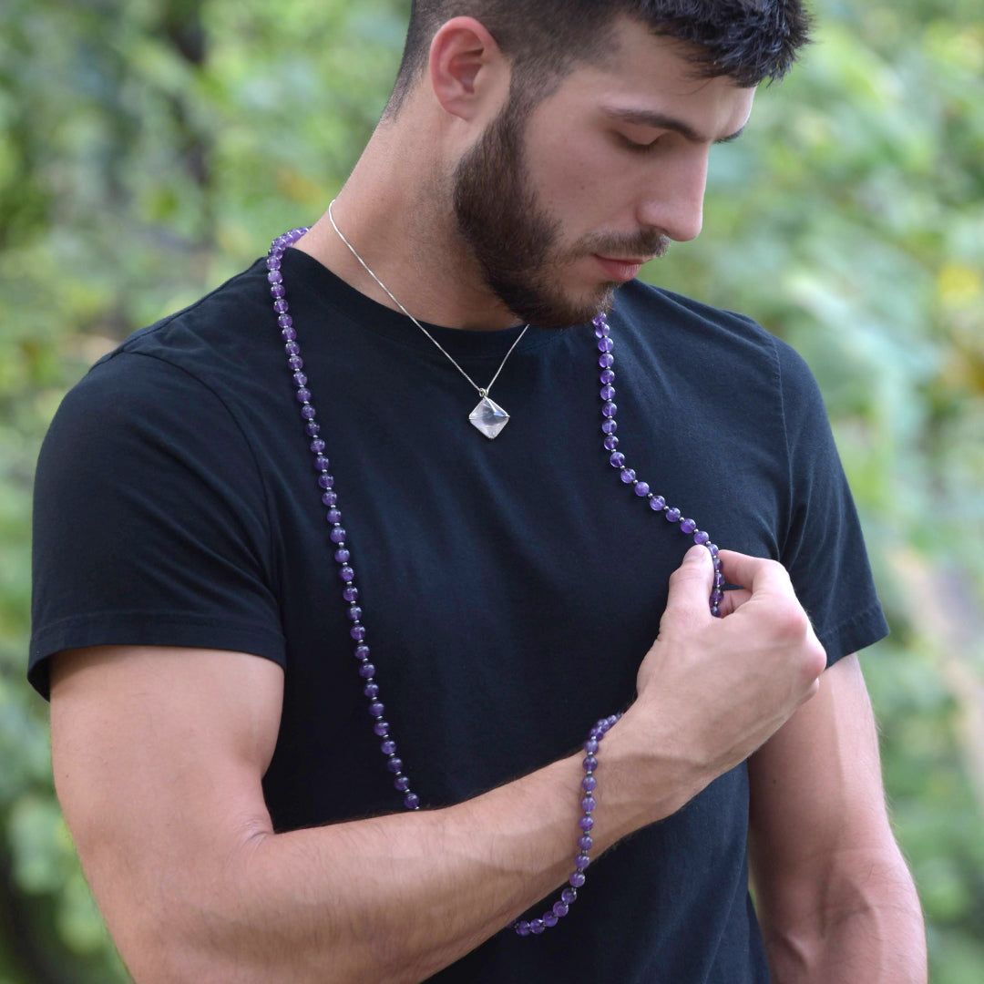 Rose Quartz Magician Stone Chain Pendant Sacred Geometry Crystal Jewelry, Unisex, Sterling Silver, VOLTLIN