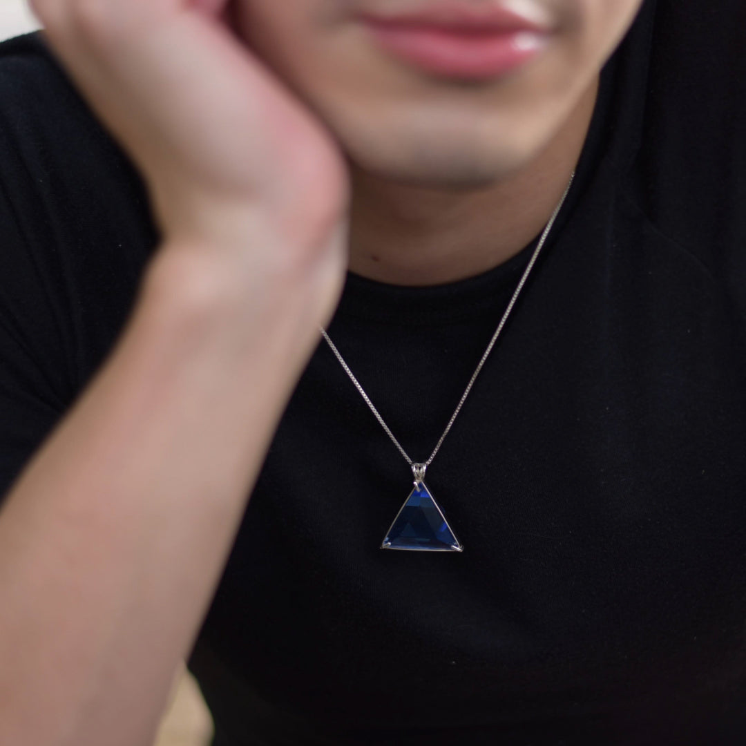 Siberian Blue Quartz Star of David Chain Pendant Sacred Geometry Crystal Jewelry, Unisex, Sterling Silver, VOLTLIN