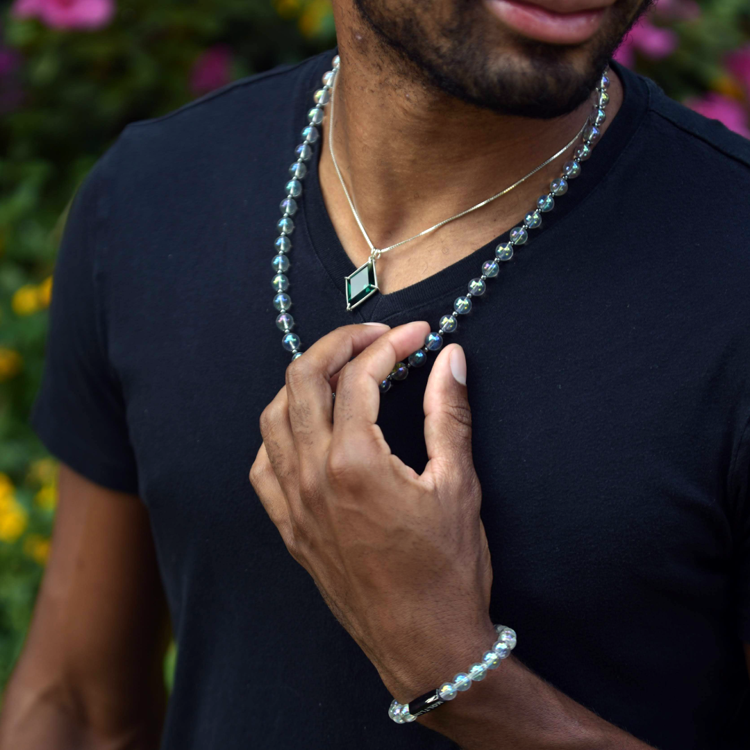 Siberian Green Quartz Ascension Star Chain Pendant Sacred Geometry Crystal Jewelry, Unisex, Sterling Silver, VOLTLIN