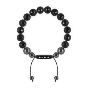 Top view of a 10mm Faceted Onyx crystal beaded shamballa bracelet with black stainless steel logo bead made by Voltlin