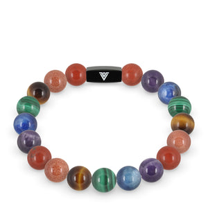  Front view of a 10mm LGBTQ Pride crystal beaded stretch bracelet with black stainless steel logo bead made by Voltlin