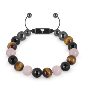 Front view of a 10mm Leo Zodiac crystal beaded shamballa bracelet with black stainless steel logo bead made by Voltlin