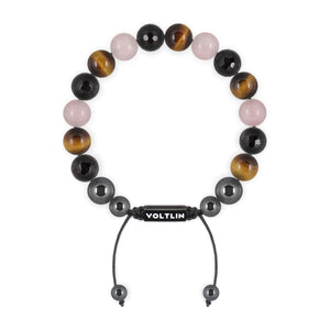 Top view of a 10mm Lava Stone crystal beaded shamballa bracelet with black stainless steel logo bead made by Voltlin