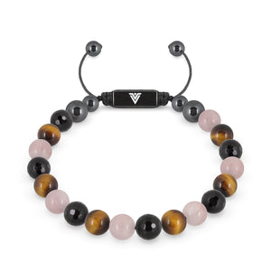 Front view of an 8mm Leo Zodiac crystal beaded shamballa bracelet with black stainless steel logo bead made by Voltlin