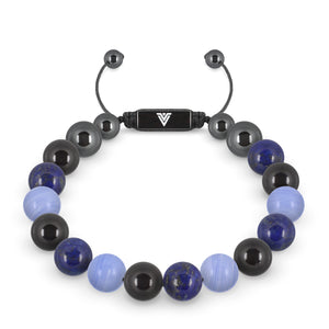 Front view of a 10mm Libra Zodiac crystal beaded shamballa bracelet with black stainless steel logo bead made by Voltlin
