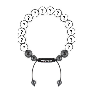 Top view of a 10mm Mystery crystal beaded shamballa bracelet with black stainless steel logo bead made by Voltlin