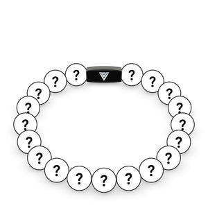 Front view of a 10mm Mystery crystal beaded stretch bracelet with black stainless steel logo bead made by Voltlin