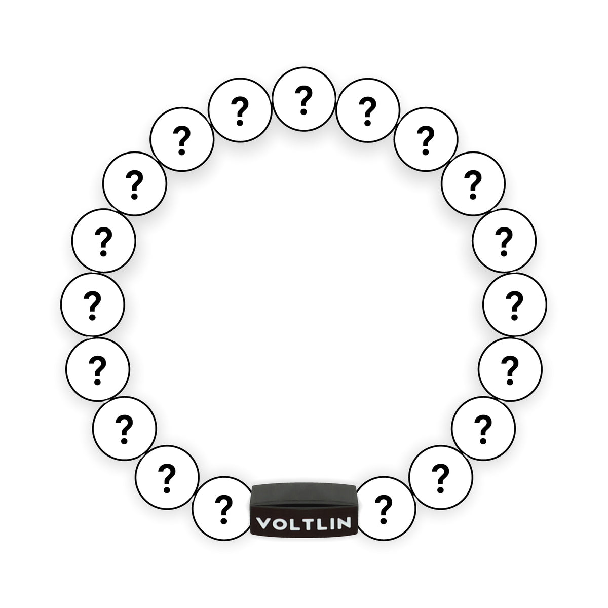 Top view of a 10mm Mystery crystal beaded stretch bracelet with black stainless steel logo bead made by Voltlin