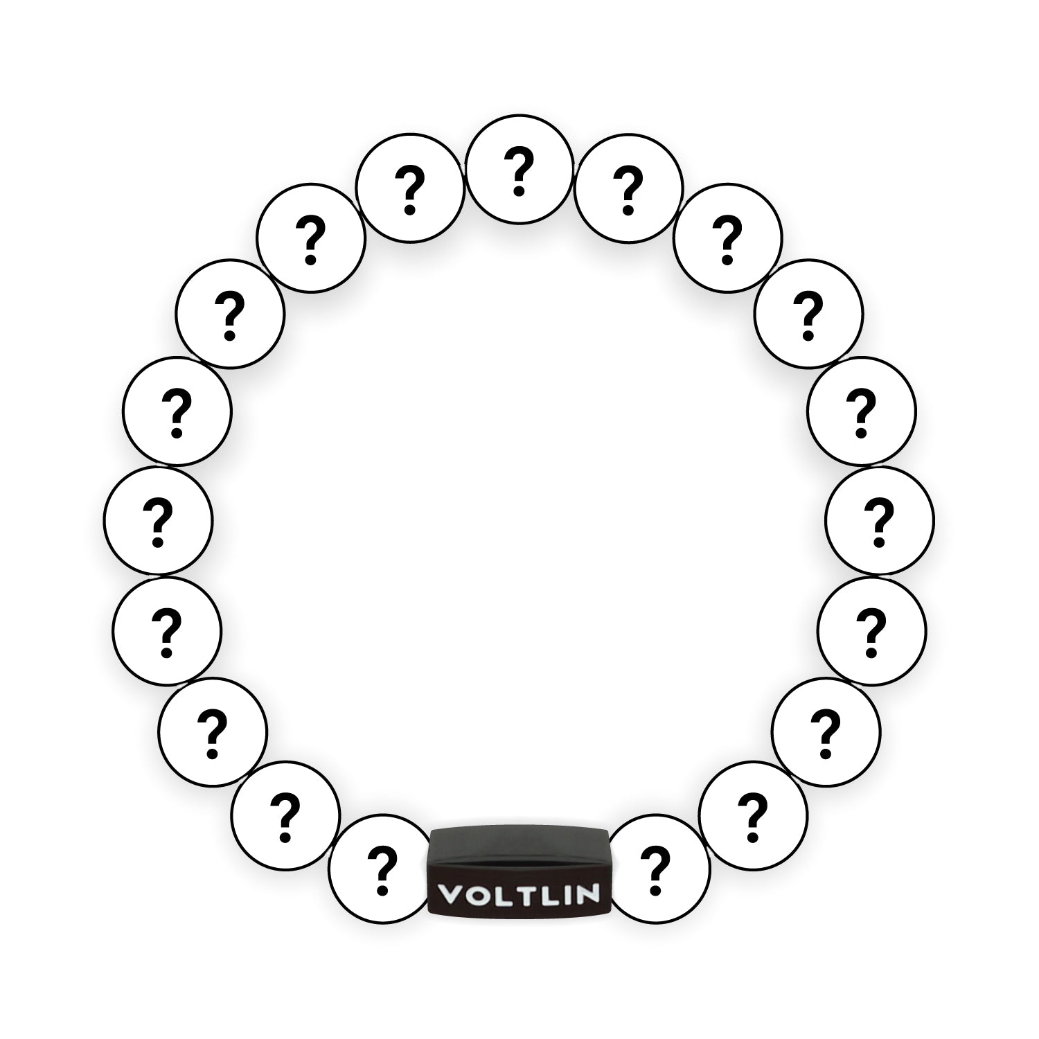 Top view of a 10mm Mystery crystal beaded stretch bracelet with black stainless steel logo bead made by Voltlin