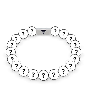 Front view of a 10mm Mystery beaded stretch bracelet with silver stainless steel logo bead made by Voltlin