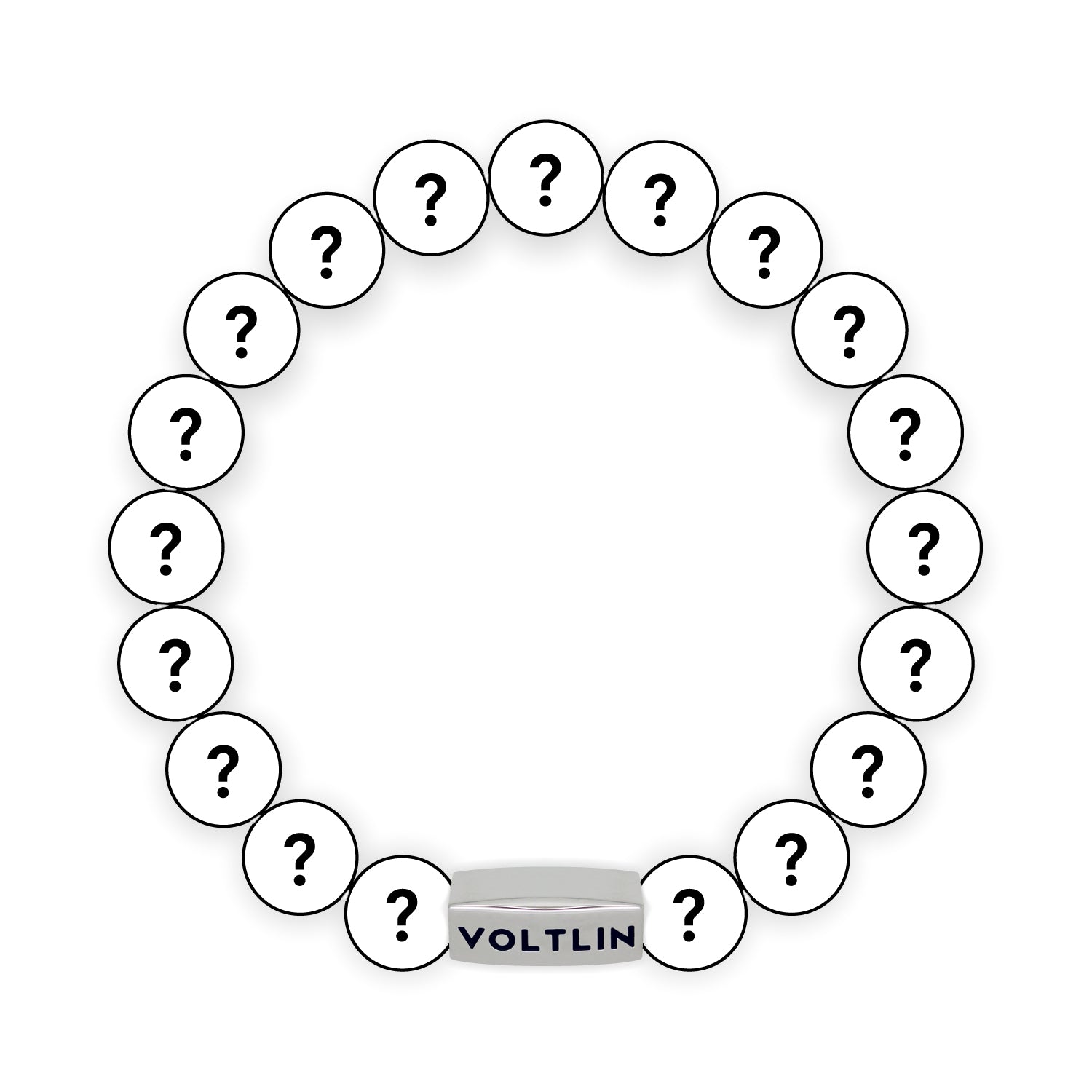 Top view of a 10mm Mystery beaded stretch bracelet with silver stainless steel logo bead made by Voltlin