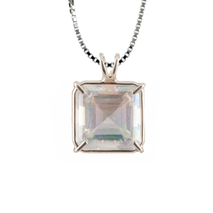 Angel Aura Quartz Earth Heart Chain Pendant Sacred Geometry Crystal Jewelry, Unisex, Sterling Silver, VOLTLIN