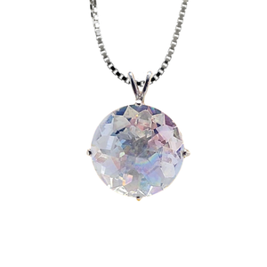 Angel Aura Quartz Radiant Heart Chain Pendant Sacred Geometry Crystal Jewelry, Unisex, Sterling Silver, VOLTLIN