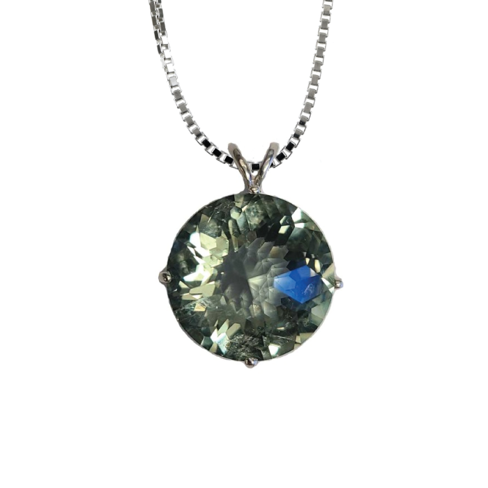 Prasiolite Radiant Heart Chain Pendant Sacred Geometry Crystal Jewelry, Unisex, Sterling Silver, VOLTLIN