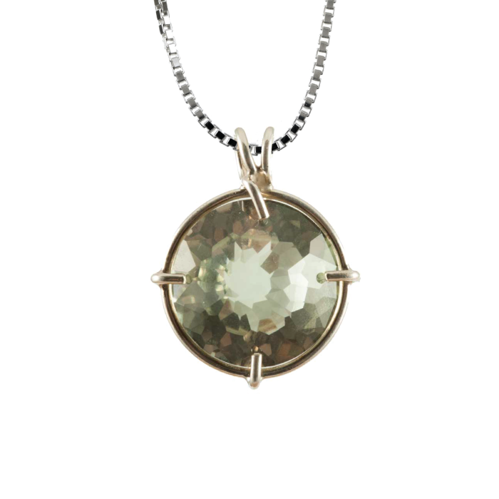 Prasiolite Radiant Heart Chain Pendant Sacred Geometry Crystal Jewelry, Unisex, Sterling Silver, VOLTLIN