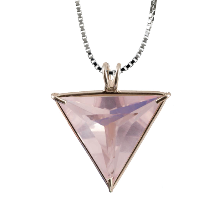 Rose Quartz Angelic Star Chain Pendant Sacred Geometry Crystal Jewelry, Unisex, Sterling Silver, VOLTLIN