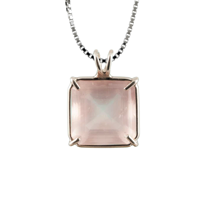 Rose Quartz Earth Heart Chain Pendant Sacred Geometry Crystal Jewelry, Unisex, Sterling Silver, VOLTLIN