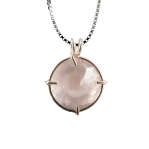 Rose Quartz Radiant Heart Chain Pendant Sacred Geometry Crystal Jewelry, Unisex, Sterling Silver, VOLTLIN
