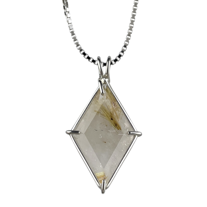 Rutilated Quartz Ascension Star Chain Pendant Sacred Geometry Crystal Jewelry, Unisex, Sterling Silver, VOLTLIN