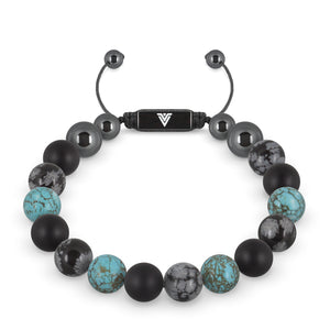 Front view of a 10mm Sagittarius Zodiac crystal beaded shamballa bracelet with black stainless steel logo bead made by Voltlin