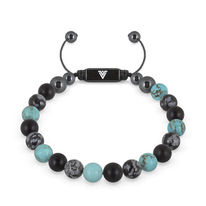Front view of an 8mm Sagittarius Zodiac crystal beaded shamballa bracelet with black stainless steel logo bead made by Voltlin