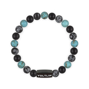 Top view of an 8mm Sagittarius Zodiac crystal beaded stretch bracelet with black stainless steel logo bead made by Voltlin