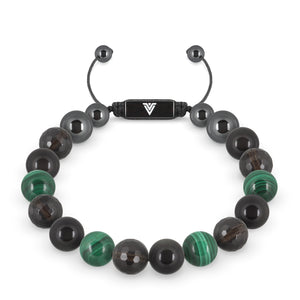 Front view of a 10mm Scorpio Zodiac crystal beaded shamballa bracelet with black stainless steel logo bead made by Voltlin