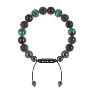Top view of a 10mm Scorpio Zodiac crystal beaded shamballa bracelet with black stainless steel logo bead made by Voltlin