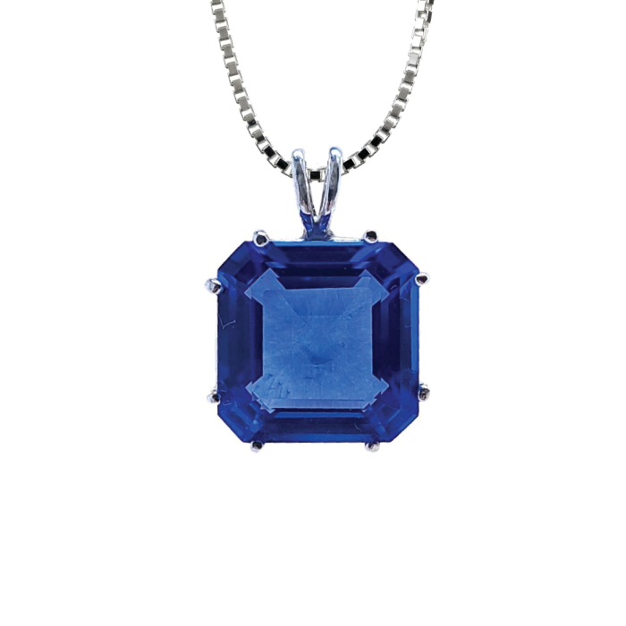 Siberian Blue Quartz Earth Heart Chain Pendant Sacred Geometry Crystal Jewelry, Unisex, Sterling Silver, VOLTLIN