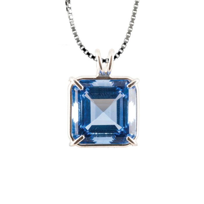 Siberian Blue Quartz Earth Heart Chain Pendant Sacred Geometry Crystal Jewelry, Unisex, Sterling Silver, VOLTLIN