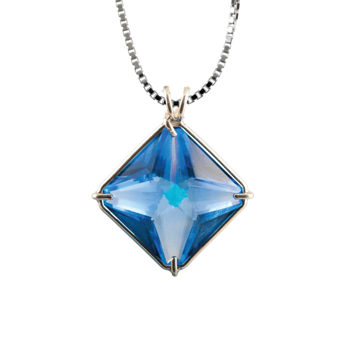 Siberian Blue Quartz Magician Stone Chain Pendant Sacred Geometry Crystal Jewelry, Unisex, Sterling Silver, VOLTLIN