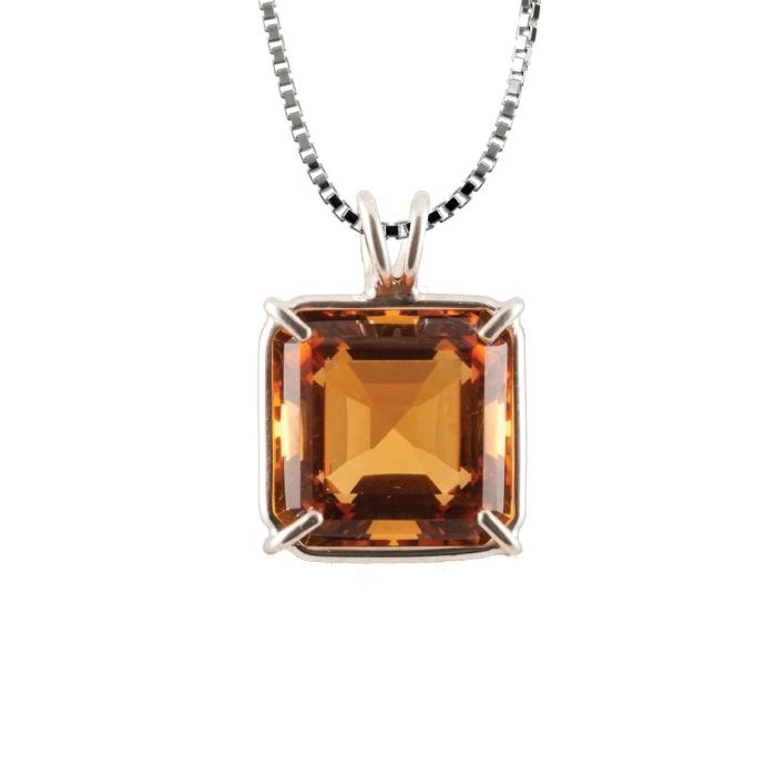 Siberian Gold Quartz Earth Heart Chain Pendant Sacred Geometry Crystal Jewelry, Unisex, Sterling Silver, VOLTLIN