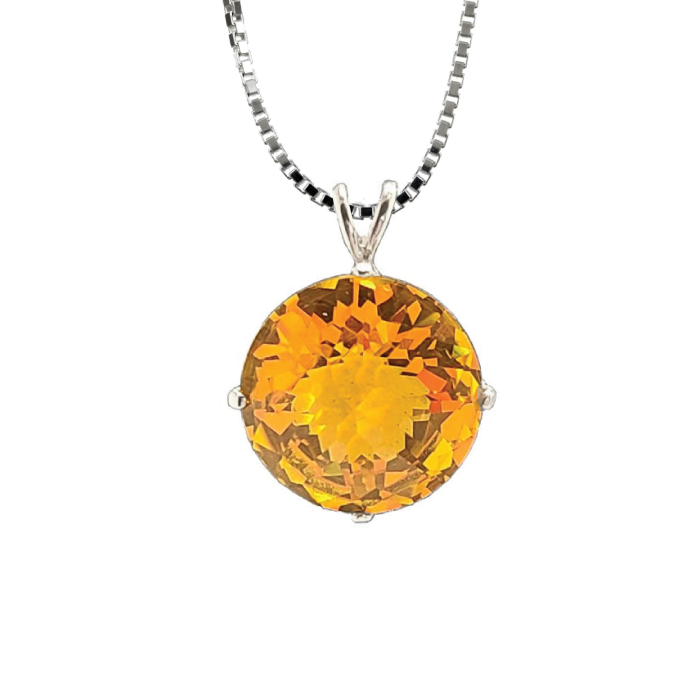 Siberian Gold Quartz Radiant Heart Chain Pendant Sacred Geometry Crystal Jewelry, Unisex, Sterling Silver, VOLTLIN