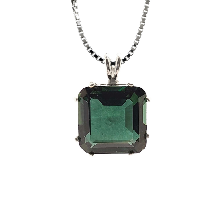 Siberian Green Quartz Earth Heart Chain Pendant Sacred Geometry Crystal Jewelry, Unisex, Sterling Silver, VOLTLIN