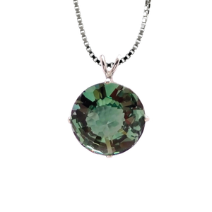 Siberian Green Quartz Radiant Heart Chain Pendant Sacred Geometry Crystal Jewelry, Unisex, Sterling Silver, VOLTLIN