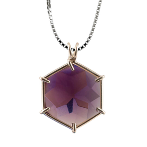 Siberian Purple Quartz Flower of Life Chain Pendant Sacred Geometry Crystal Jewelry, Unisex, Sterling Silver, VOLTLIN