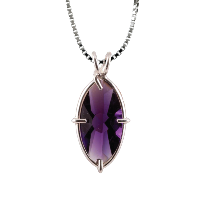 Siberian Purple Quartz Infinite Eye Chain Pendant Sacred Geometry Crystal Jewelry, Unisex, Sterling Silver, VOLTLIN