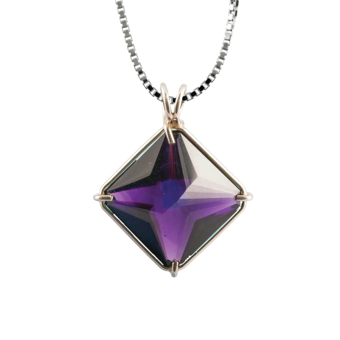 Siberian Purple Quartz Magician Stone Chain Pendant Sacred Geometry Crystal Jewelry, Unisex, Sterling Silver, VOLTLIN